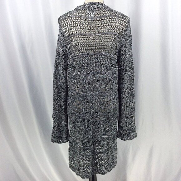 Chicos 2 Duster Cardigan Sweater Womens Size Large 12 Black Long Open Crochet - Picture 3 of 9